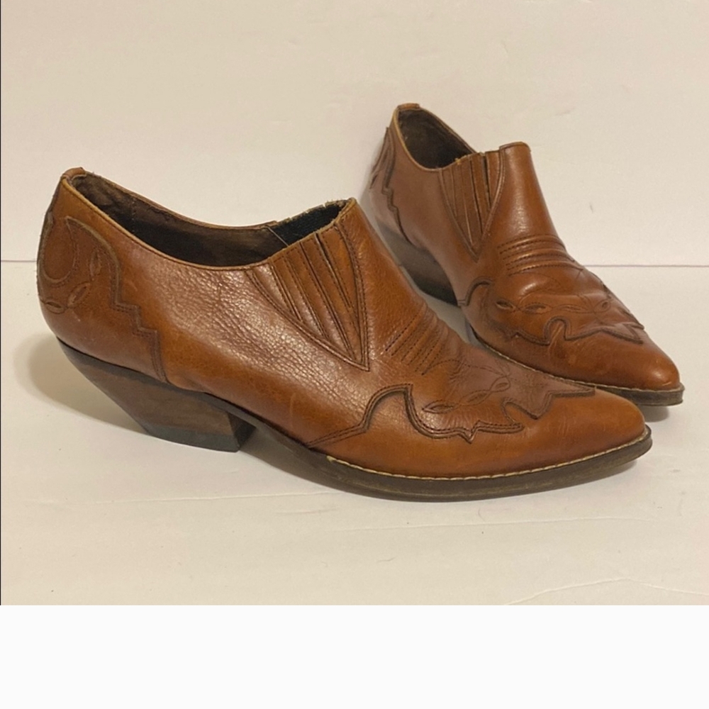 Brown Leather Western Ankle Booties